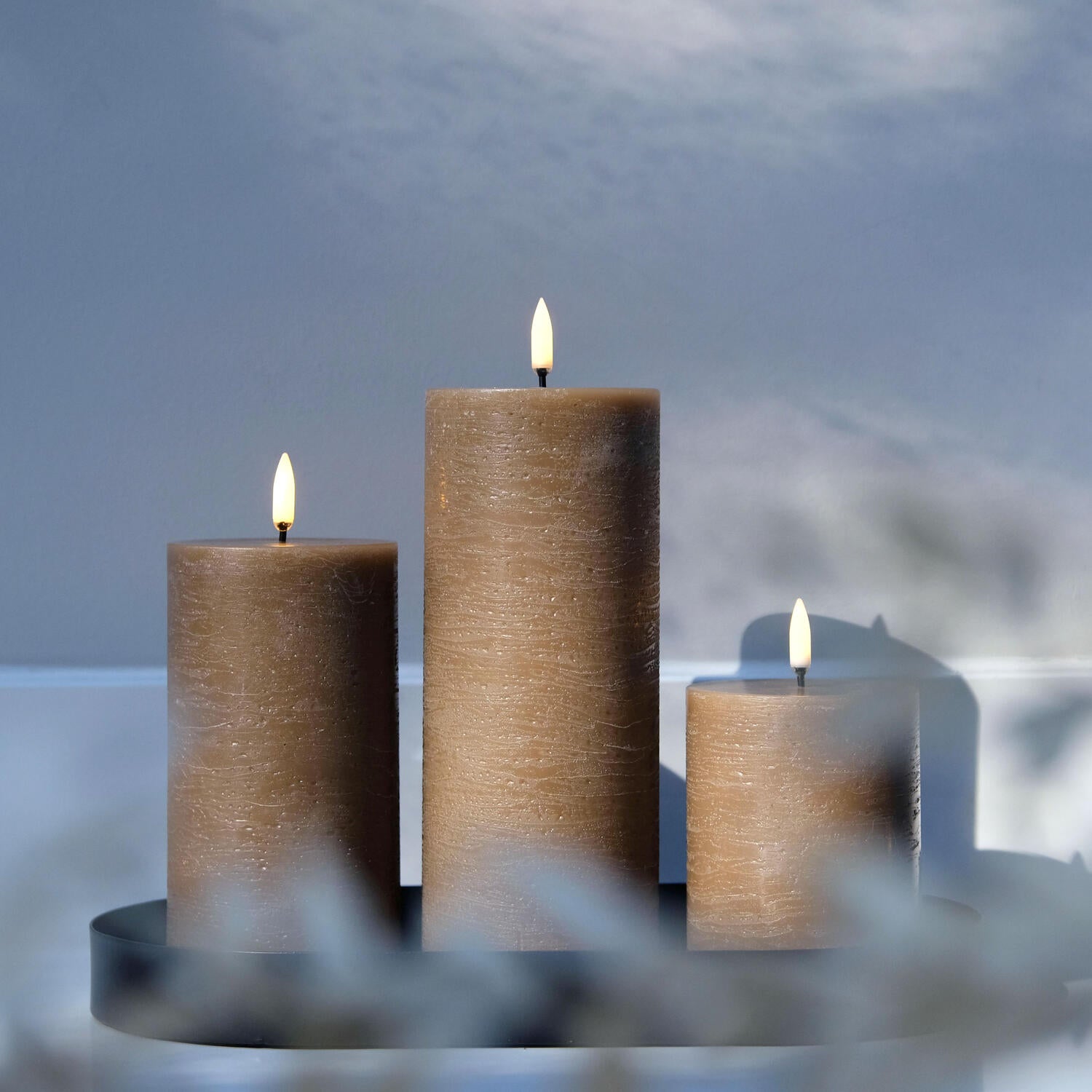 LED Rustic Pillar lys, Caramel - H15 cm.